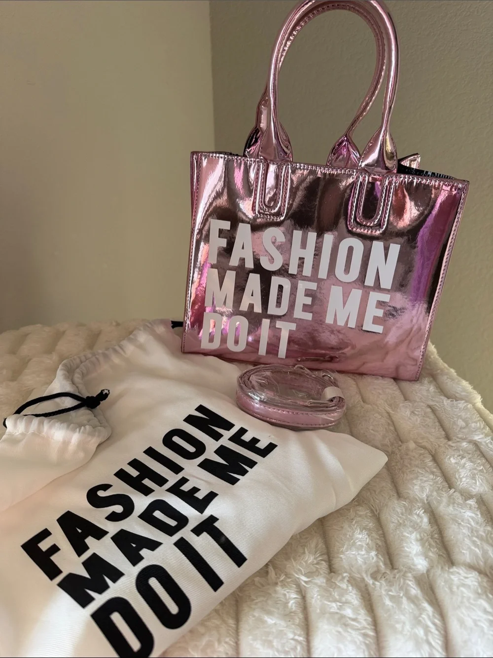 Metallic Pink Tote Bag with Bold Slogan